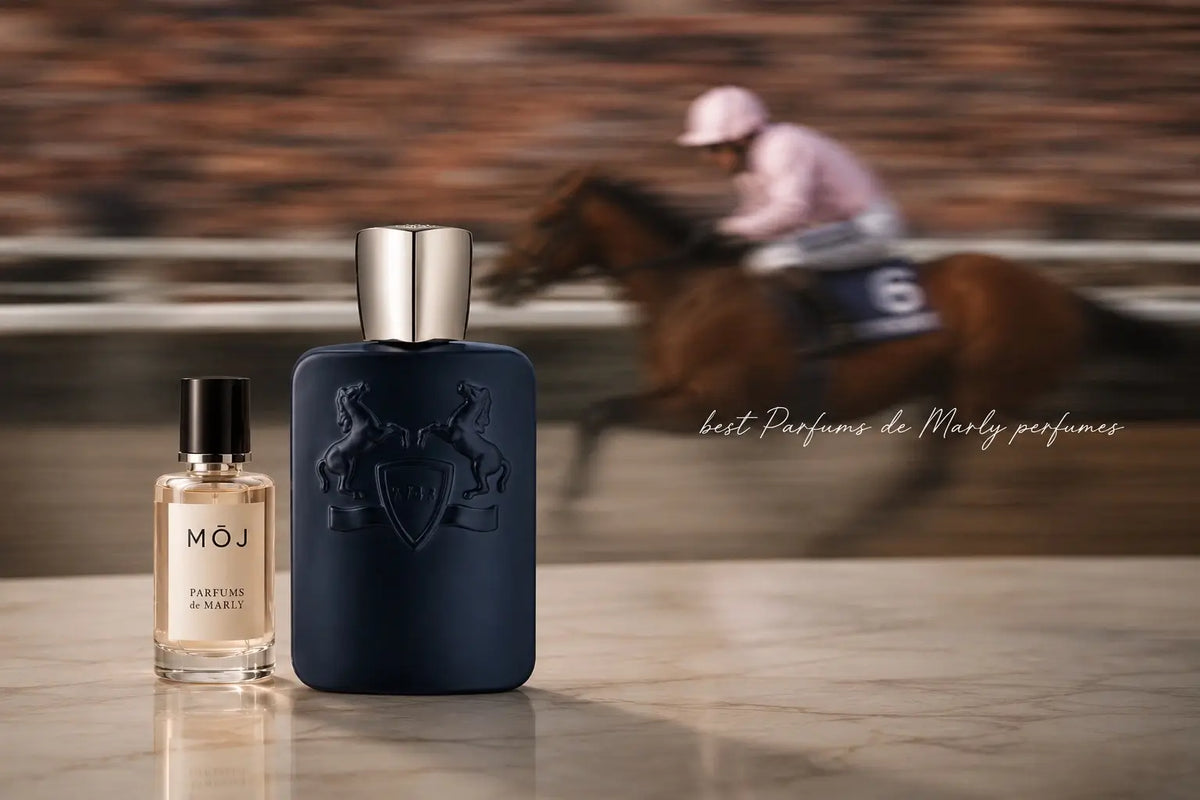 MOJ perfume bottles inspired by Parfums de Marly including Layton and Delina