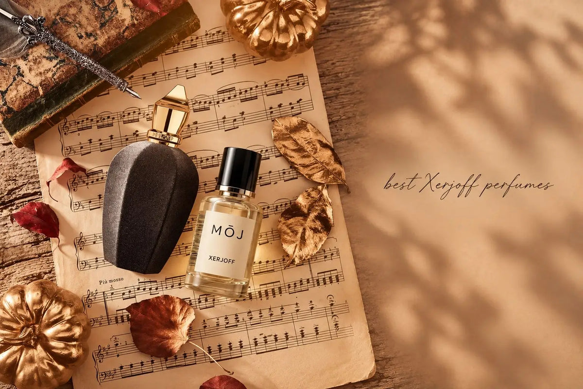 MOJ perfume bottles inspired by Xerjoff including Erba Pura, Nexos and Accento Overdose