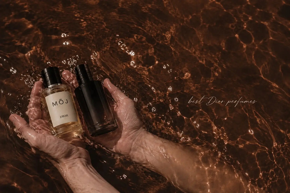 MOJ perfume bottles inspired by Dior including Sauvage Elixir and Fahrenheit
