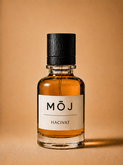 Hacivat perfume bottle by MOJ Perfumes, green chypre woody unisex fragrance