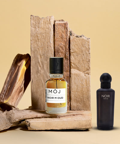 Noir M Oud perfume bottle by MOJ Perfumes, leather oud fragrance