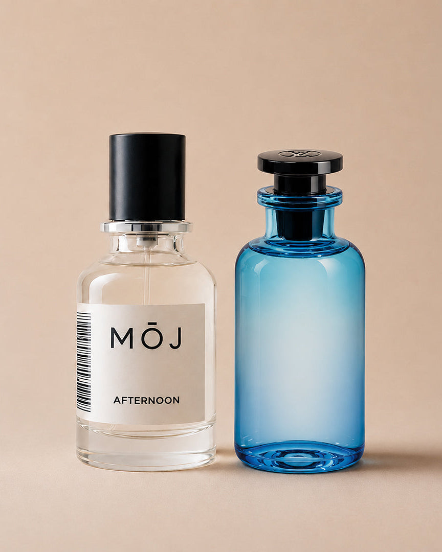 Afternoon Swim by MOJ Perfumes next to the original Afternoon Swim by LVEE