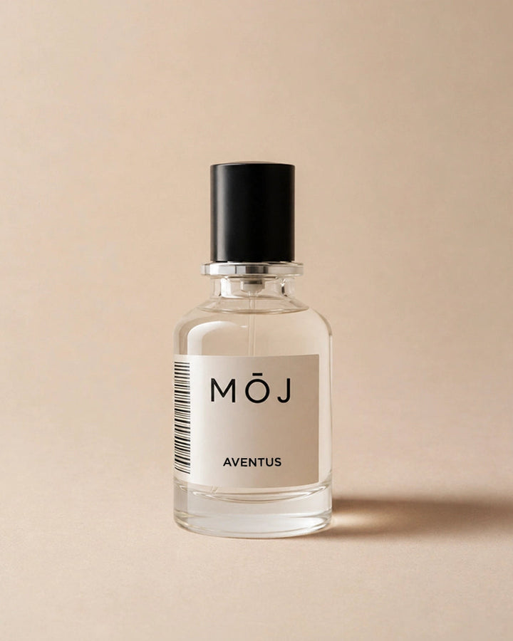 MOJ Aventus perfume bottle, fruity chypre men's fragrance inspired by Creed Aventus